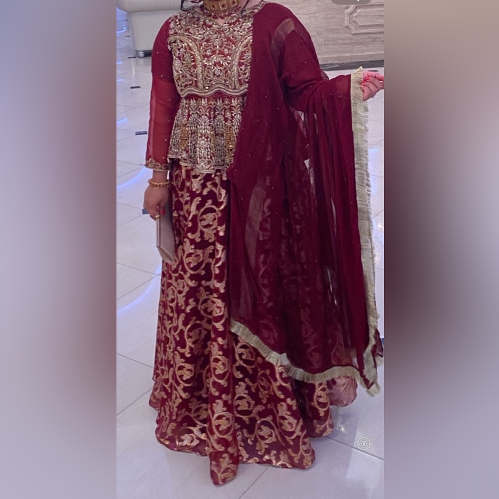 Elegant Maroon and Gold Embroidered Lehenga